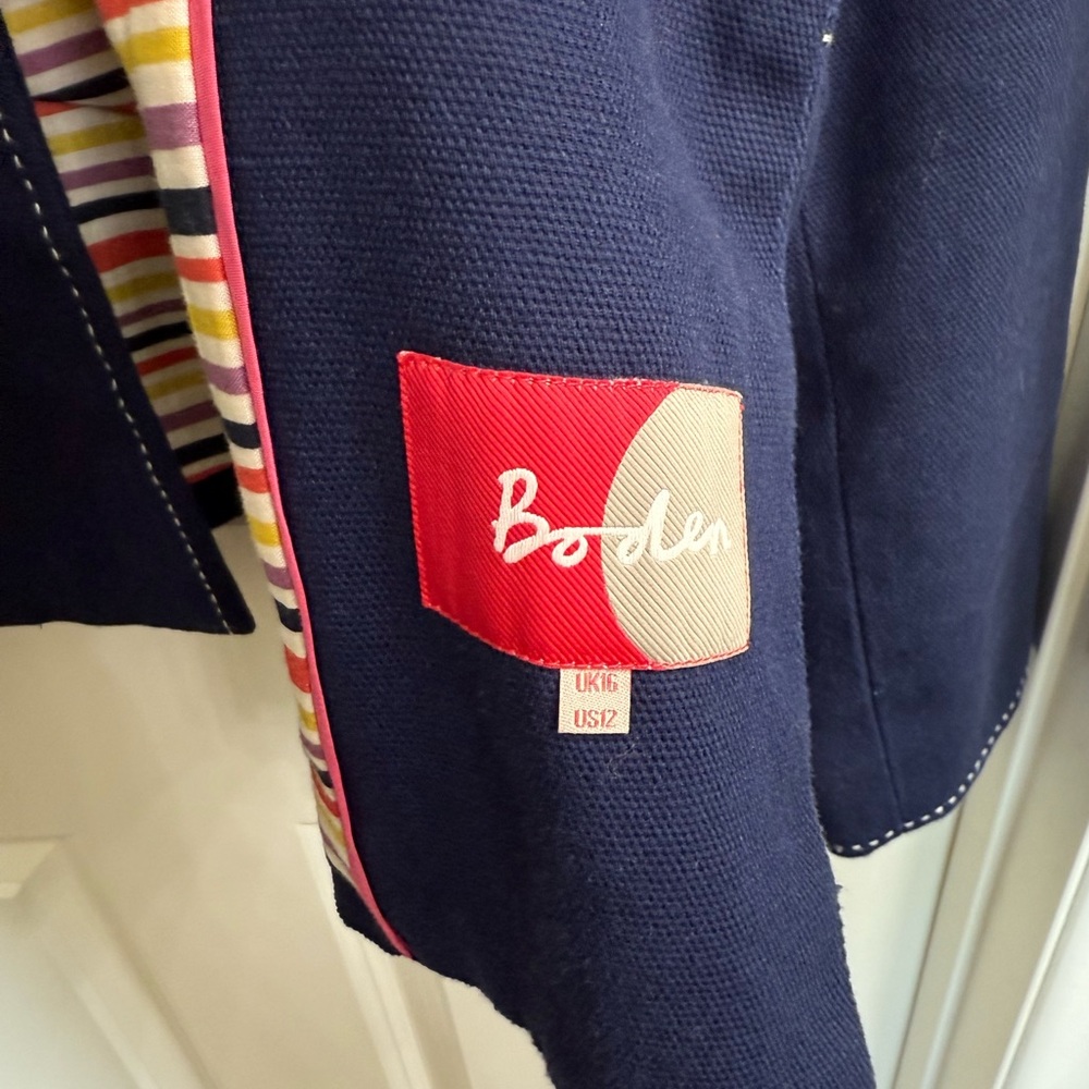 Boden Blazer Womens 12 Regular Cotton w/ Poly Lining Navy Blue Oversize Buttons - Picture 6 of 10